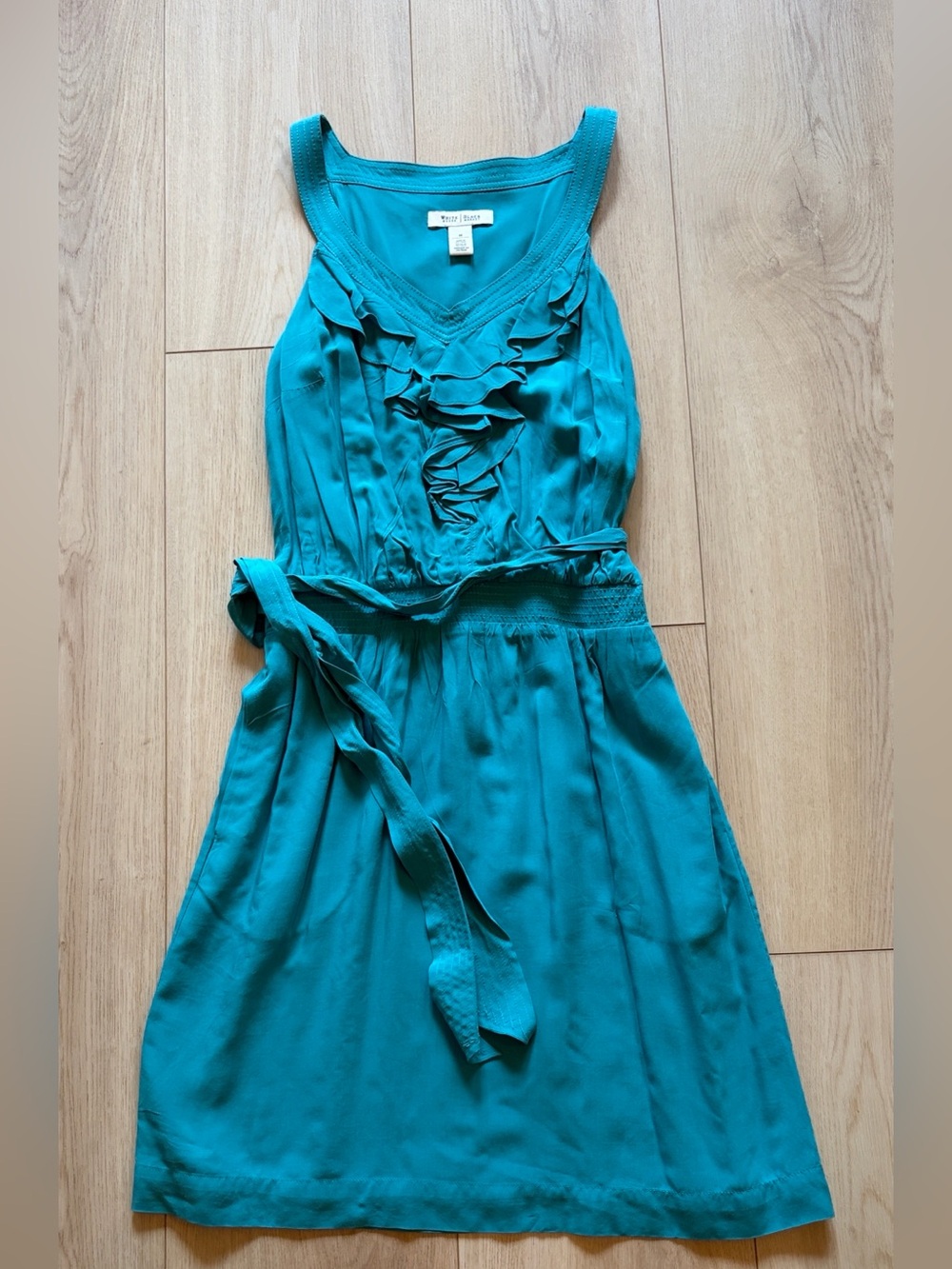 White House Black Market Teal Ruffle V-Neck Tie-Waist Mini Dress